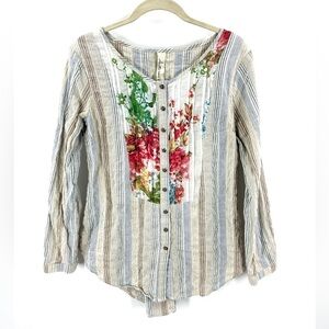 Aratta Silent Journey Top Women Small Floral Crinkle Boho Peasant Whimsy Cottage